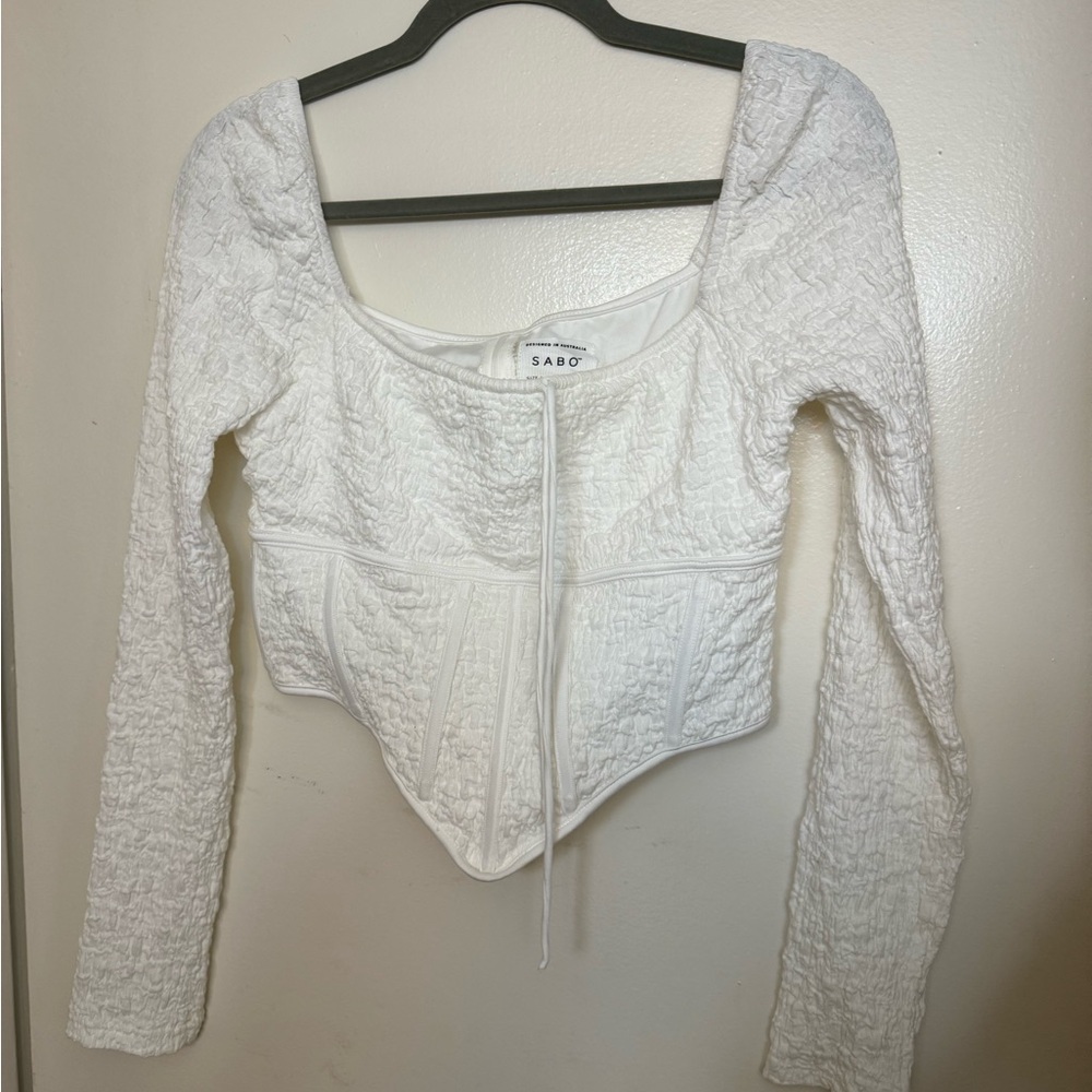 Sabo White Textured Long Sleeve Top- large